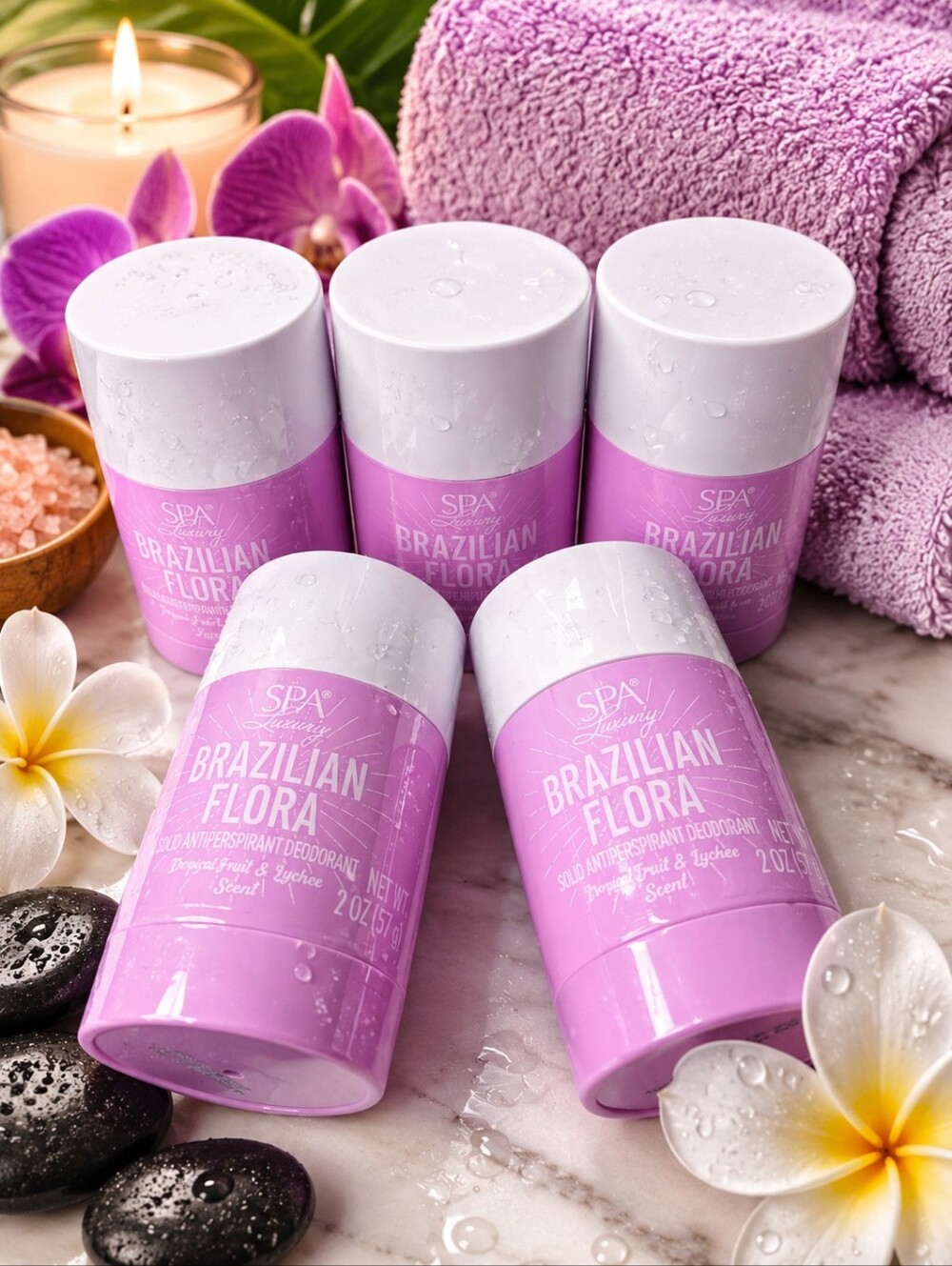 BUNDLE OF 5 SPA LUXURY BRAZILIAN FLORA SOLID ANTIPERSPIRANT DEODORANT